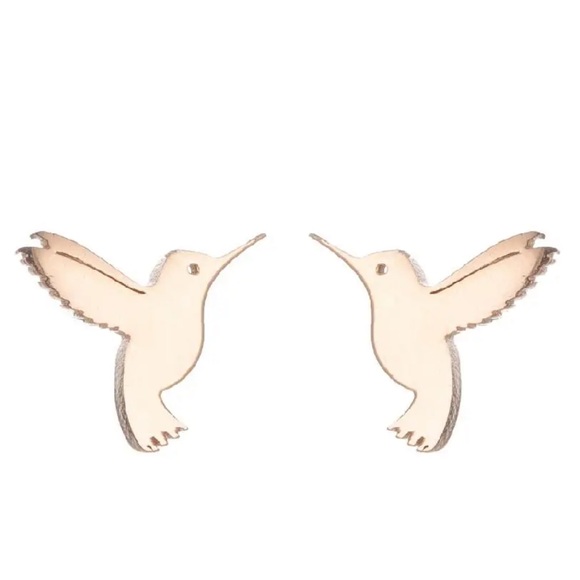 ROSE GOLD Hummingbird Stainless Steel Stud Earrings With Gift Bag - Picture 1 of 5